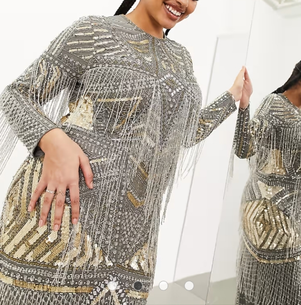 ASOS EDITION Curce Statement Embellished Sequins Fringe Gold and Silver  Sz-14 - Picture 4 of 12